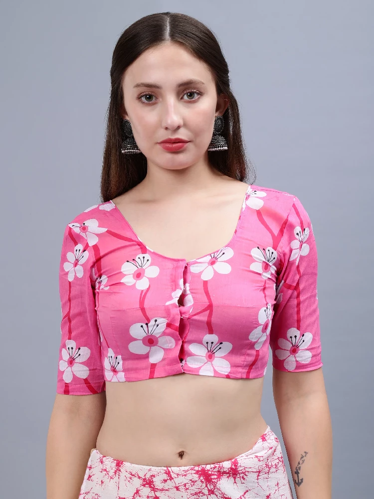 Pink White Printed Malmal Cotton Saree-3.webp